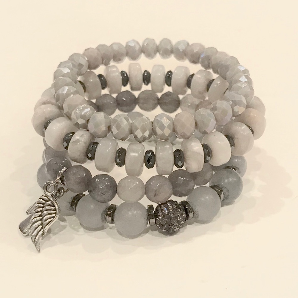 Gray Gemstone Bracelet Stack